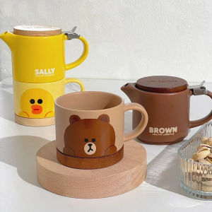 Line Friends Brown Sally Ceramic Tea Coffee Pot Cup Set