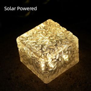 MQU19 Waterproof Solar Ice Brick Lights Solar Powered Rainproof Outdoor Ice Rock Cube Lights All-Weather Decor Automatic Solar Standing Lights Thanksgiving Christmas Party