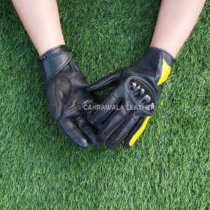 Sarung Tangan Motor Kulit Sport Ful Jari Motif Lis Kuning
