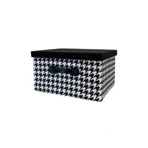 Space Saving Foldable Storage Container Houndstooth Designs Fabric Organizers Box for Bedroom Dorm Organization Systems