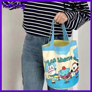 fufeng Casual Canvas Bucket Bag Tote Women Handbags Cartoon Print Lunch Bag Shopper Bag School Bag