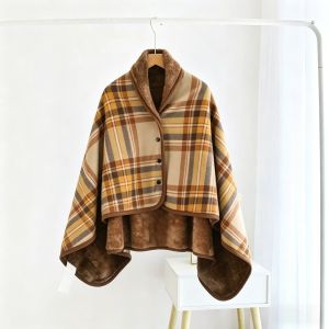 Trendy plaid Plaid Shawl Cape Thick soft flannel Soft Blanket for Office Nap Sofa Living Room Use