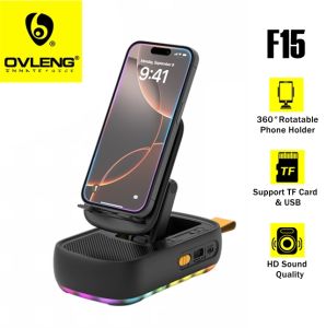 F15 Multi-Functional 360° Rotatable Mobile Phone Holder with HD Sound Quality RGB Speaker