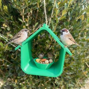 OUTOPEN Plastic Bird Feeder House with Feeding Bowl Weatherproof Hanging Bird Feeder Hummingbirds Feeder Hut Shape Wild Bird Habitat Home Garden