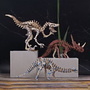 EAURA Diplodocus 3D Wooden Dinosaur Puzzle Deinonychus Triceratops Tyrannosaurus Jigsaw Assembly Building Blocks Toy DIY Dinosaur Model Kids/Children/Toddlers