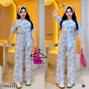 P22529 set 3 ชิ้น เสื้อเชิ้ตแขนสั้นกับกางเกงขายาว + สายผูกโบว์
