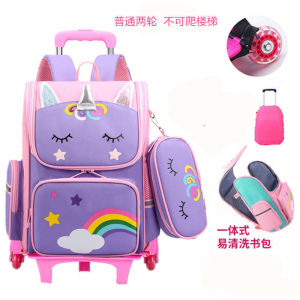 Unicorn Trolley Backpack for Elementary School Students Stair-Climbing Six-Wheel Waterproof Large Capacity Boys and Girls 1-3-4-6 Grade