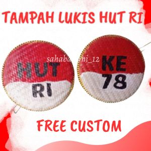 Tampah bambu kecil lukis motif HUT RI / nampan bambu lukis tema agustus
