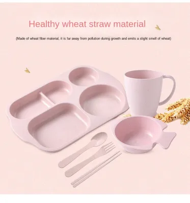 Wheat Straw Kids Plate With Divider Set For Kids Childrens Dinner Feeding Dishes Baby Meal