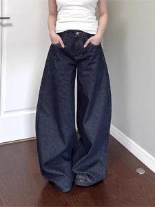 New American women black high street vibe wide-leg jeans for autumn and winter for men and women washed loose straight pants2026