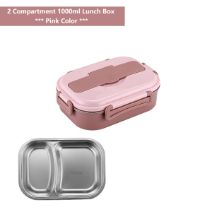 304 Stainless Steel Lunch Box 1000ml 2 Slot / Compartment Keep Warm Bento Box Macoron Color  Bekas Makanan Tengahari 新颜色2格不锈钢内层PP材质外壳保温便当盒饭盒