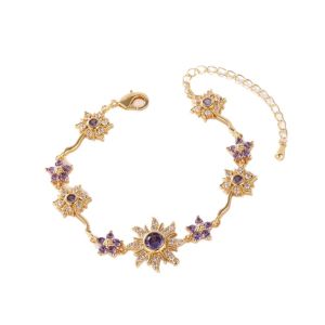 DEQIX Fashion Sunflower Bracelet Exquisite Luxury Pink Cubic Zirconia Chain Dainty Sparkling Shiny Rhinestone Bangle For Women