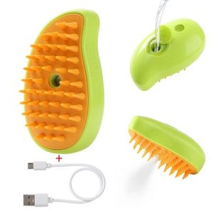 3 IN 1 Steamy Cat Brush Electric Spray Brush Cat Dog Hair Cleaning Brush For Massage Dog Hair Removal Pet Grooming Tool (Yellow/Green)