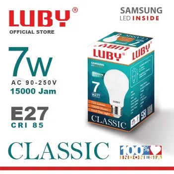 Lampu LED LUBY Classic 7 Watt Bohlam Bulb 7W W cahaya putih Cool Daylight CDL 6500K E27
