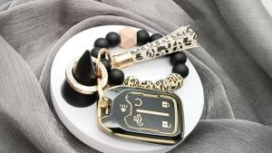 Soft TPU Key Fob Case for 2017-2022 GMC Acadia Terrain Yukon Chevrolet Suburban Tahoe with Key Chain Bracelets Key Holder (Black)