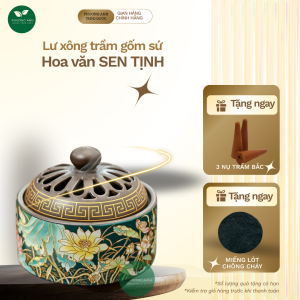 (Quà tặng số lượng có hạn) Lư Xông Trầm Hương- Xông Trầm Đỉnh Đốt Trầm - Lư Hương gốm sứ cao cấp - Tặng tấm lót chống cháy VÀ 03 NỤ NHANG TRẦM BẮC