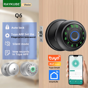 RAYKUBE Q6 Tuya BLE Smart Fingerprint Door Lock Electronic Lock with Password/Key/Smartlife/Tuya APP Unlock For Bedroom