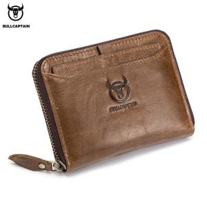 BULLCAPTAIN Male Wallet Genuine Leather Men Wallet Gift for Man Brand Zipper Wallet Card Coin Wallet Birthday