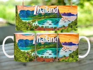 * 1 PC MUG WITH BOX * THAILAND DESIGN SOUVINER MUG 11oz with BOX