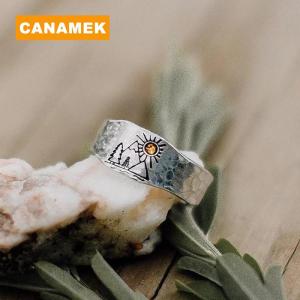 【CANAMEK】 Vintage Ring Forest Mountain Sunset Nature Landscape Carved Ring For Women Men Open Adjustable Jewelry Fashion Ring