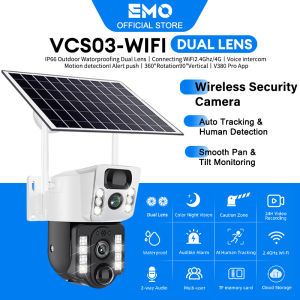 EMO Solar cctv camera connect cellphone VC03 Dual lens Outdoor waterproofing wifi connect 360 Pan/Tilt Indoor 4G IP Camera Night Vision Motion Detection Two-Way V380 Pro App