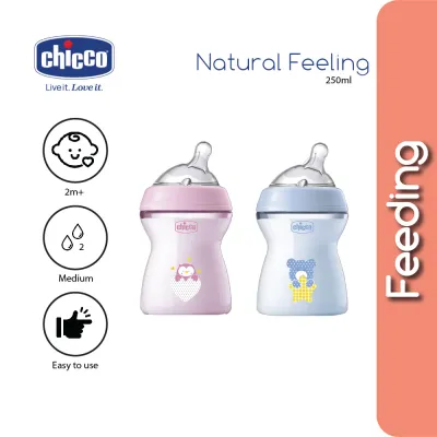 Chicco Natural Feeling PP Anti-Colic Feeding Bottle 150ml/ 250ml/ 330ml (Pink/Blue) -1pcs