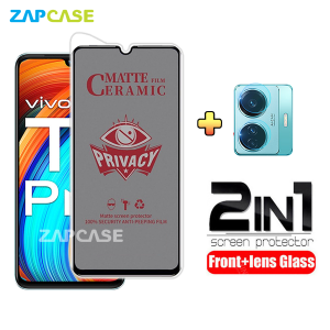 PAKET 2in1 Anti Gores Layar Privacy Vivo T1 Pro 5G Free Tempered Glass Camera Lens