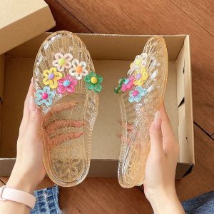 [Free Shipping] Korean Crystal Sandals Transparent Slip-On Shoes Popular On Xiaohongshu Jelly Soft-Soled Slippers Closed-Toe Crystal WomenS Shoes For Summer
