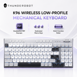 THUNDEROBOT K96 Wireless Mechanical Keyboard Low-profile Productivity Keyboard 98 Keys with Roller Marco Keys PBT Keycaps For PC