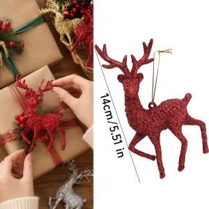 5Pcs Christmas Pendants Glitter Reindeer Hanging Ornaments Xmas Tree Glitter Elk Decorations DIY Home Party Festival Supplies