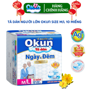 {Hàng chính hãng} Tã dán người lớn OKUN ngày và đêm size M/L 10 miếng bỉm dán người già siêu thấm kháng khuẩn chống hăm khử mùi