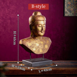 ไม้เนื้อแข็งแกะสลักพระพุทธรูปหัวโบราณประดับห้องนั่งเล่นวินเทจทำเครื่องประดับพระพุทธรูปเก่าพระพุทธรูปหัวประติมากรรม