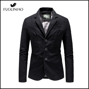 FUGUINIAO Mens Suit Jacket Mens Business Casual Cotton Turn-down Collar Jacket Autumn Blazer Jacket