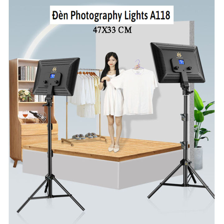 Đèn Led Studio Photography Light Cao Cấp Size Lớn 47x33cm A118 Đèn Studio Quay Phim, Đèn Livestream Bán Hàng,  Chụp Ảnh, Review Sản Phẩm, Spa,  Kèm Remote, Chân cao 2,1m