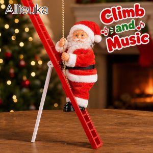 Climbing Santa Plush Doll Electric Christmas Decoration Musical Ladder Moving Up Down Battery Operated Home Display