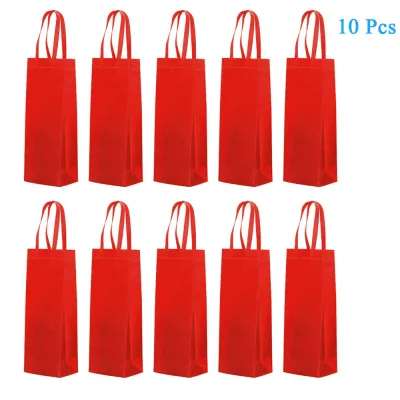 10 Pack Single Wine Gift Bags Single Bottle Wine Tote Holder Non-woven Wine Gift Bags Reusable Single Bottle Wine Bag with Handles 41 x 12 x 8cm Perfect for Christmas Birthday Anniversary Wedding