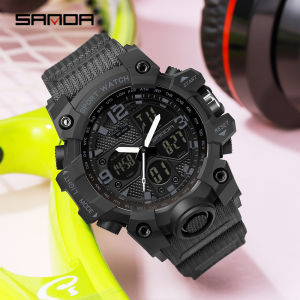 SANDA Fashion Casual Mens/Womens Sports Watch Top Luxury Military Waterproof Digital Quartz Dual Display Calendar Luminous Watch