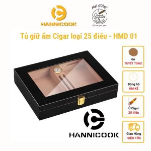 Hộp ủ Cigar - Tủ bảo quản Xì Gà 25 điếu - Gỗ Tuyết Tùng đồng hồ ẩm sang trọng - HMD03 - H2H Phụ Kiện Cigar Hộp ủ Cigar