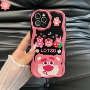 Ốp điện thoại silicon mềm chống sốc hình gấu dâu màu hồng cho 6/7/7p/x/xsm/11promax/12promax/13promax/14promax