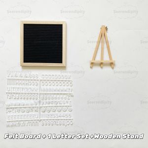 Felt Letter Board with Easel Wooden Frame Message Board Changeable Symbols Teaching Tool Home Decor