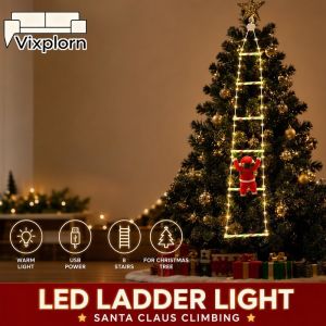 Vixplorn Santa Climbing Ladder Led String Lights 8 Stairs Waterproof Usb Powered Warm White Multicolor Xmas Decor Indoor Outdoor Holiday Decor