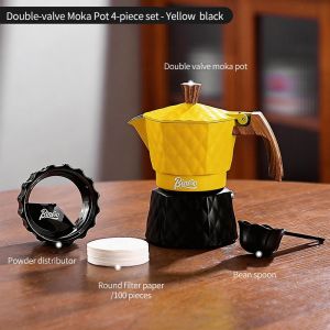 BINCOO Two Valve Moka Pot Set Espresso Coffee Maker with Electric Stovetop Coffee Grinder and Coffee Accessories for Office and Outdoor 2Cups