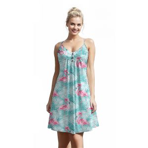 Jumeast Flamingo Pattern Women Fashion Button Sling Dress Hibiscus Flowers 3D Printed Beach Elegant Skirt Tropical Hawaiian Casual Reseda Clothing