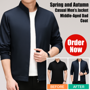 Classic Korea Bomber Mens Jacket Business Mens Jacket Autumn Winter Casual Coats Simple Middle-Aged Men Dad Clothes