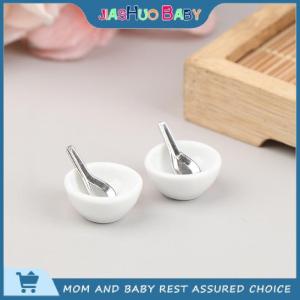 JiaShuo Baby Toy 4ชิ้น เซ็ต1:12 dollhouse Miniature มินิเซรามิคชามซุปช้อนของเล่นรุ่น