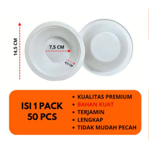 MANGKOK PLASTIK PUTIH  M-6 ISI 50 PCS - MANGKOK PLASTIK SOUVENIR SERBAGUNA - MANGKUK