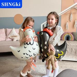 [COD] 🔥🔥🔥SHNGki 2pcs hình con gà nhôm lá bóng bay màu đen trắng Polka Dot phim hoạt hình đứng trang trí trẻ em sinh nhật bên bóng bay
