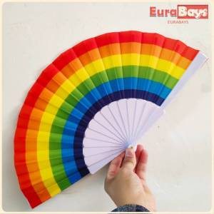 E.B. 7 inch Childrens Craft Folding Fan Rainbow Flat Fans Kindergarten Cloth Dance Small Fan Cold Fan