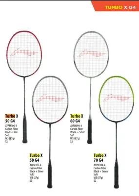 Original Lining Turbo X 50/60/70 X50 / X60 / X70 G4 Raket Badminton