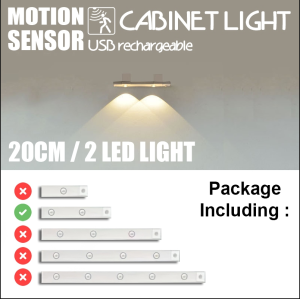 Motion Sensor Cabinet Light LED Strip 20 to 60cm Dimmable 3 Color USB Rechargeable Lighting Lamp for Home Office.